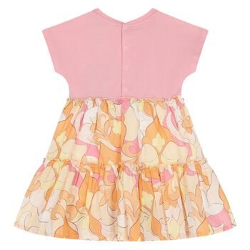 Younger Girls Pink & Orange Logo Dress