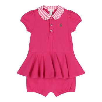 Baby Girls Pink Polo Romper