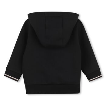 Younger Boys Black Logo Hooded Zip Up Top