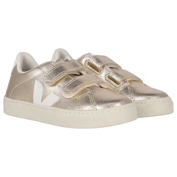 Gold & White Leather Trainers 