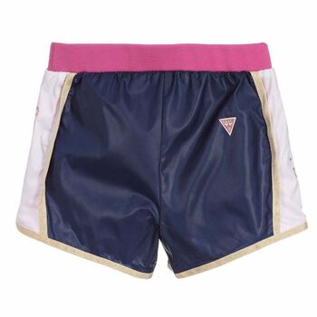 Girls Navy & Pink Logo Shorts