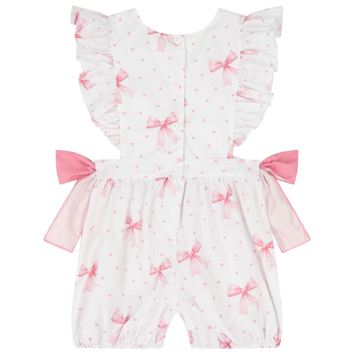 Girls White & Pink Bow Playsuit, 1, hi-res