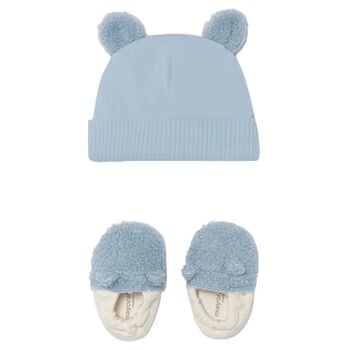Baby Boys Blue & White Teddy Bear Gift Set