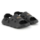 Boys Black Logo Sandals, 1, hi-res
