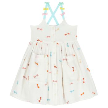 Girls White Embroidered Bow Dress
