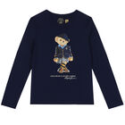 Girls Navy Bear Long Sleeve Top, 1, hi-res