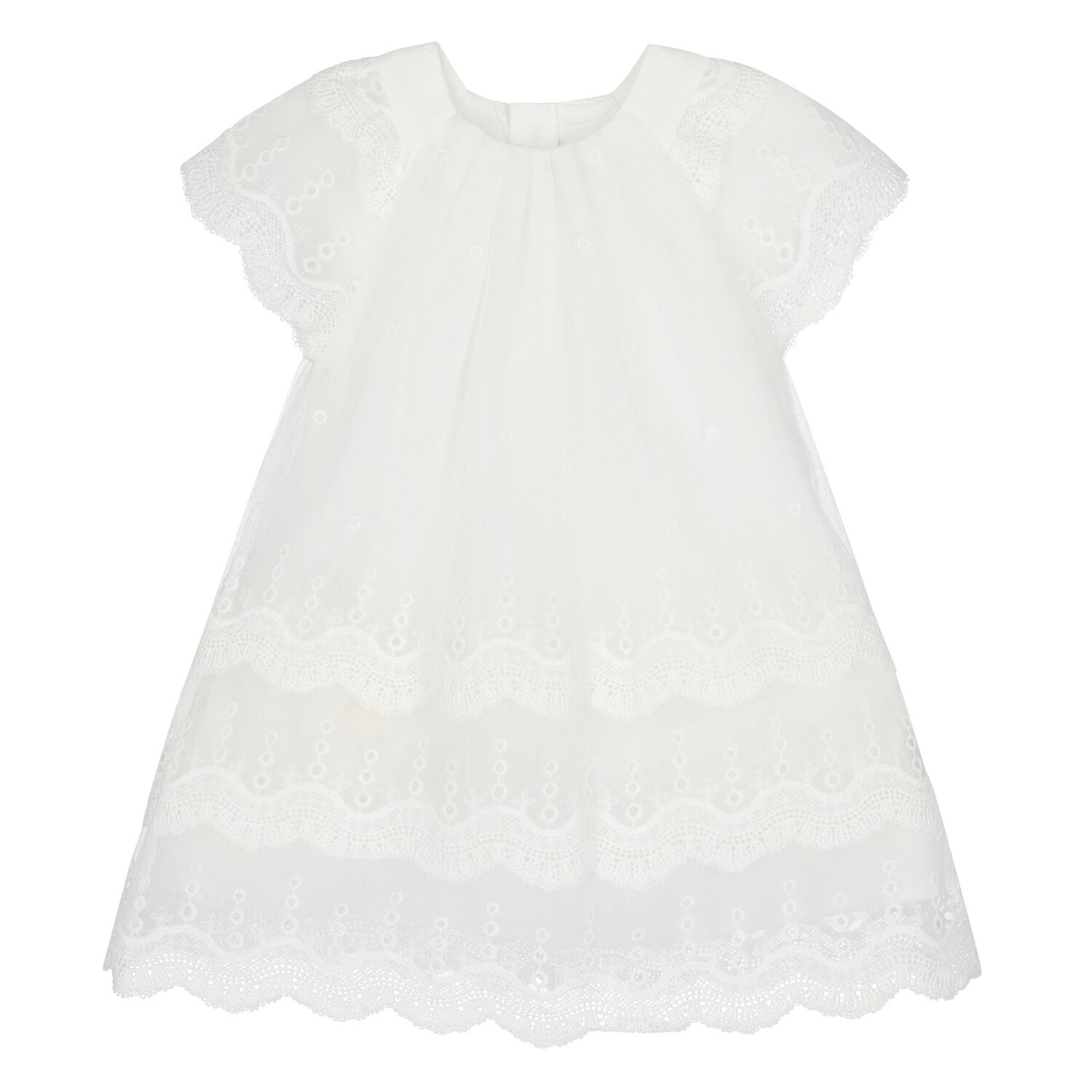 Younger Girls Ivory Embroidered Tulle Dress, 3, hi-res