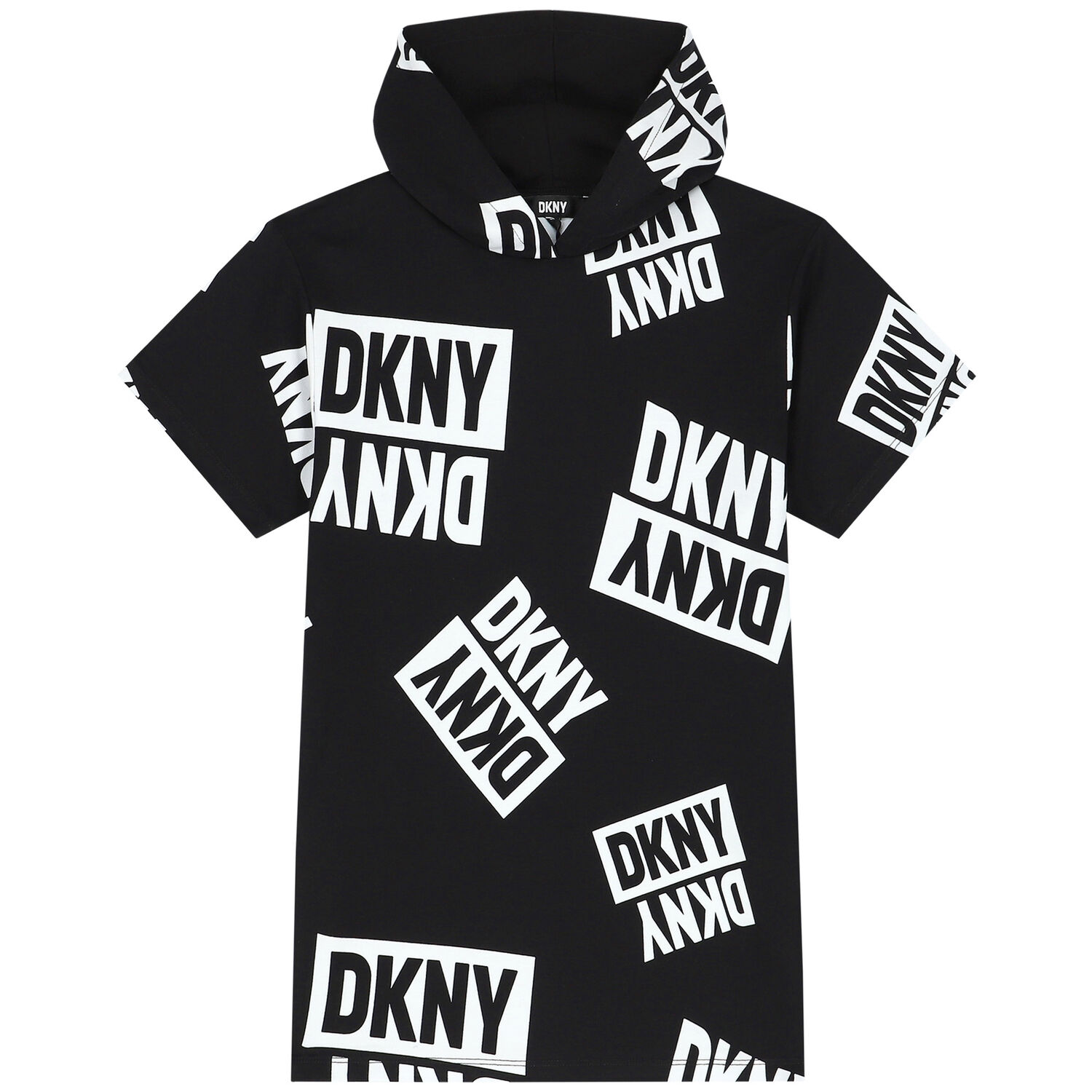 Girls Black Logo Hooded Dress, 1, hi-res