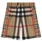 Boys Beige Checkered Shorts, 1, hi-res