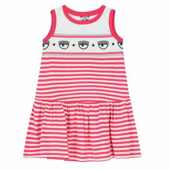 Girls Pink & White Striped Dress