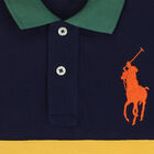 Boys Navy & Yellow Logo Polo Shirt, 1, hi-res