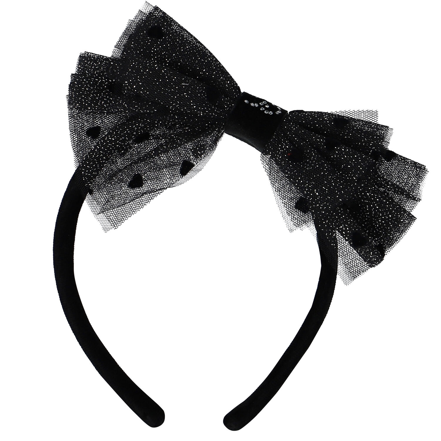 Girls Black Tulle Bow Headband, 1, hi-res