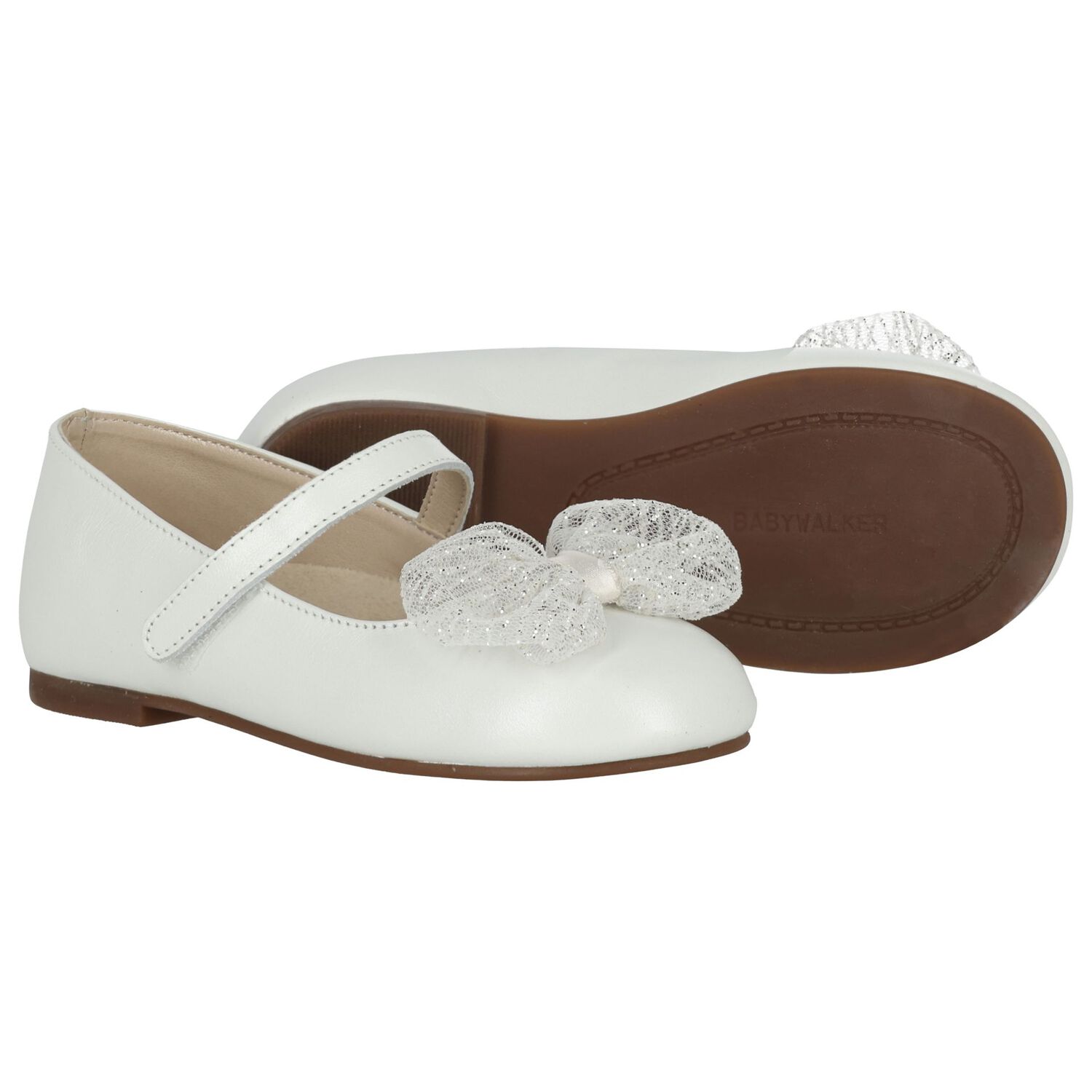 Girls Ivory Leather Bow Shoes, 1, hi-res