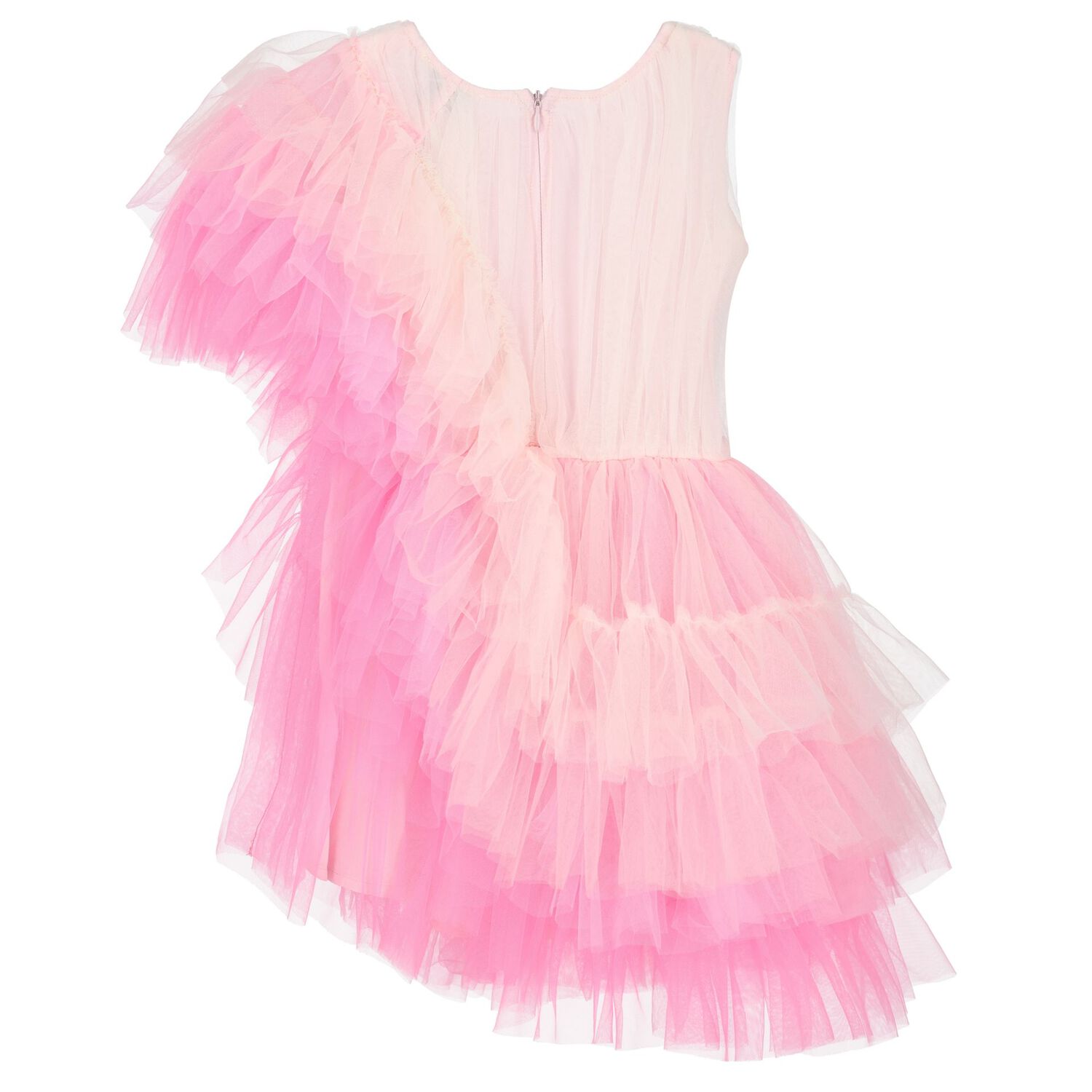 فستان تول مكشكش باللون الوردي للبنات, 1, hi-res image number null