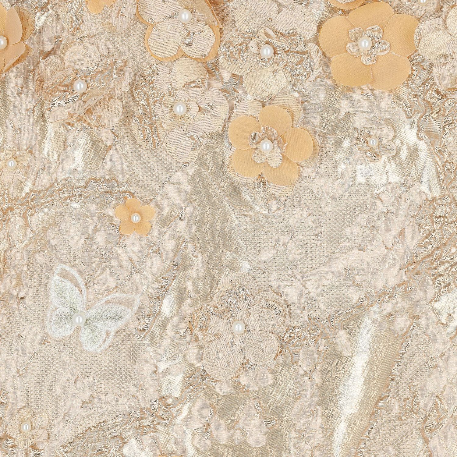 Girls Gold Butterfly Jacquard Dress, 1, hi-res