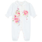 Baby Girls White Floral Babygrow, 1, hi-res
