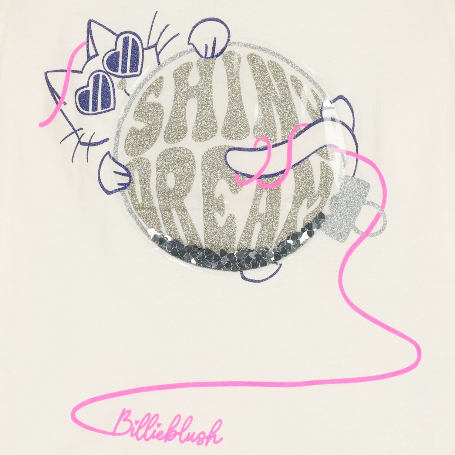 توب بأكمام طويلة   بطبعة قطة باللون  العاجي للبنات, 1, hi-res