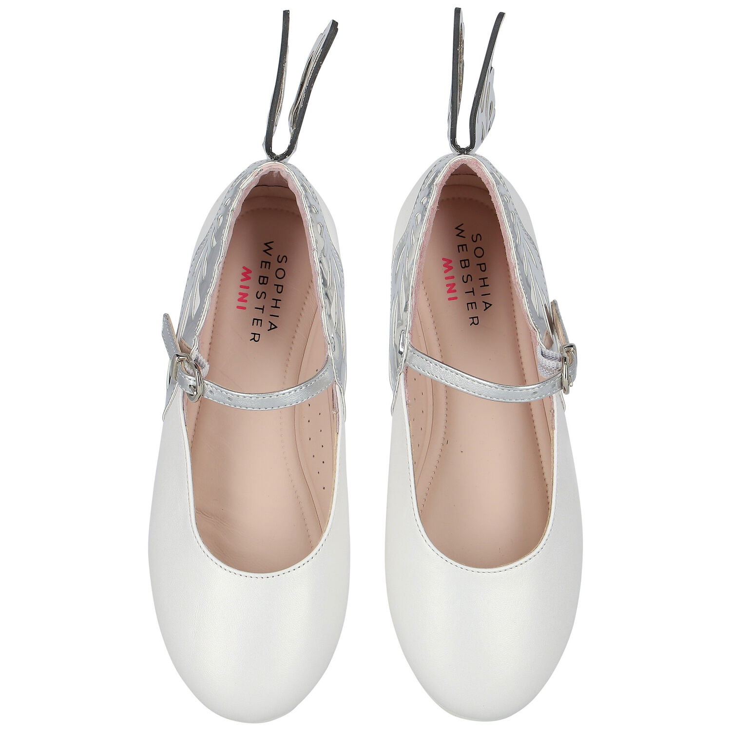 Girls White & Silver Leather Shoes, 1, hi-res