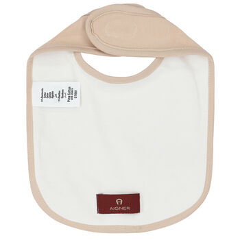 Beige & White Logo Baby Bib