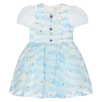 Girls White & Blue Organza Dress