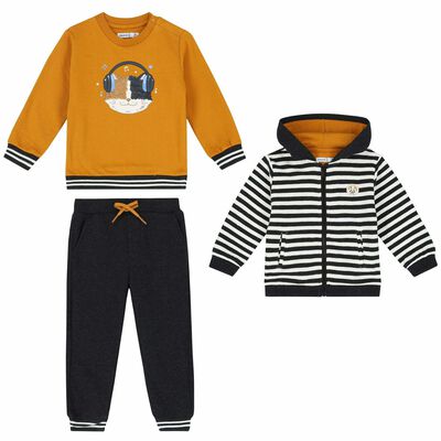 Younger Boys Ivory, Beige & Grey 3 Piece Tracksuit