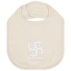 Beige Logo Baby Bib, 1, hi-res