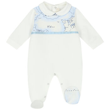 Baby Boys Ivory & Blue Geo Map Babygrow
