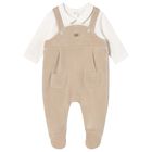 Baby Boys White & Beige Romper, 1, hi-res