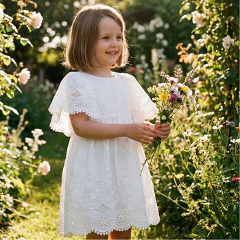 Girls White Floral Lace Dress
