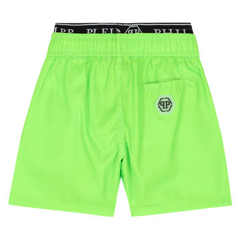 Boys Neon Green Logo Swim Shorts