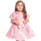 Girls Pink & Gold Floral Brocade Dress, 1, hi-res