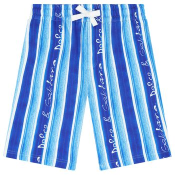شورت قطني مخطط أزرق للأولاد