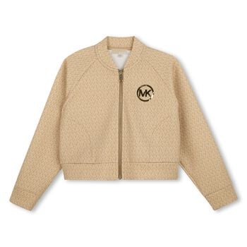 Girls Beige Logo Zip Up Top