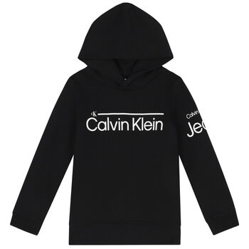 Boys Black Logo Hooded Top