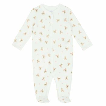 Baby Girls White Printed Babygrow