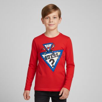 Boys Red Logo Long Sleeve Top