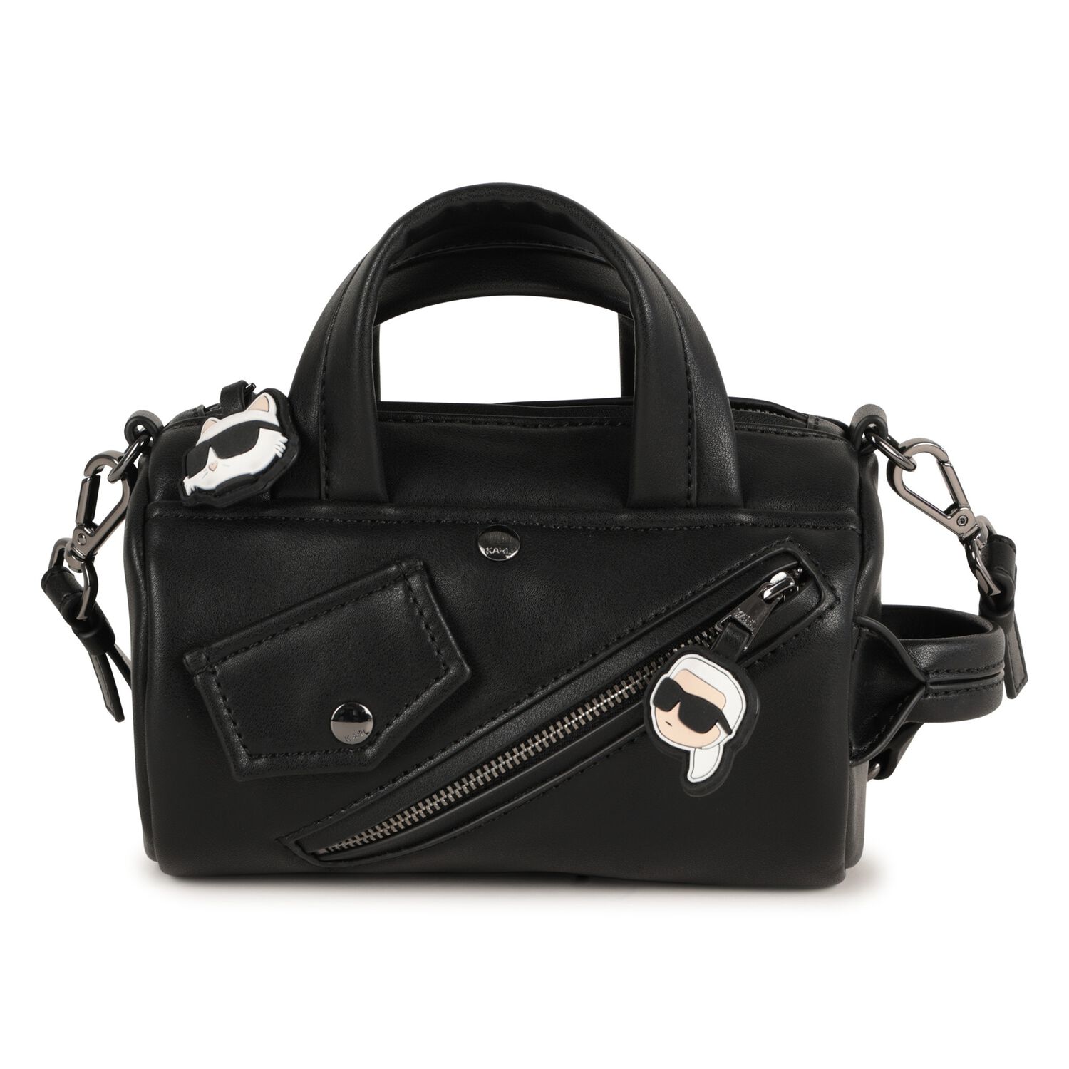 Girls Black Faux Leather Handbag, 1, hi-res