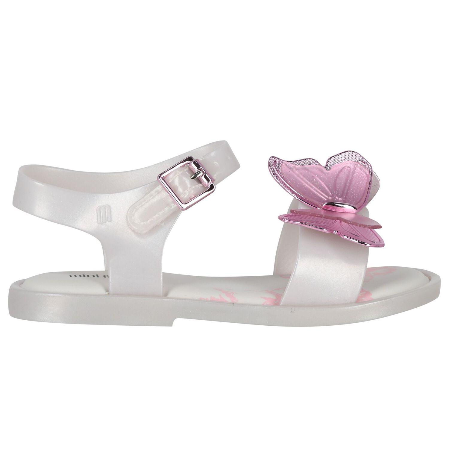 Younger Girls White & Pink Butterfly Sandals, 1, hi-res