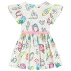 Girls Ivory Logo Dress, 1, hi-res