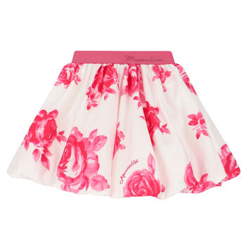 Girls White & Pink Floral Skirt