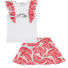 Girls White & Red Watermelon Skort Set, 1, hi-res