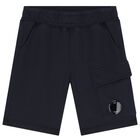 Boys Navy Blue Logo Shorts, 1, hi-res