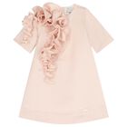 Girls Pink Ruffled Satin Dress, 1, hi-res