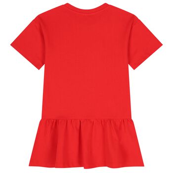 Girls Red Teddy Bear Logo Dress