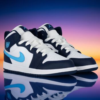 Blue & White Air Jordan 1 Mid Trainers