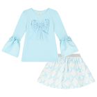 Girls Blue Logo Bow Skirt Set, 2, hi-res