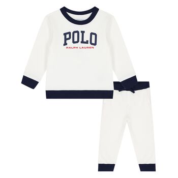 Baby Boys White & Navy Blue Logo Tracksuit