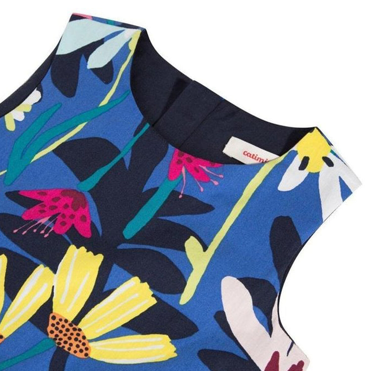 Girls Blue Floral Cotton Dress, 1, hi-res