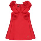 Girls Red Jacquard Dress, 2, hi-res