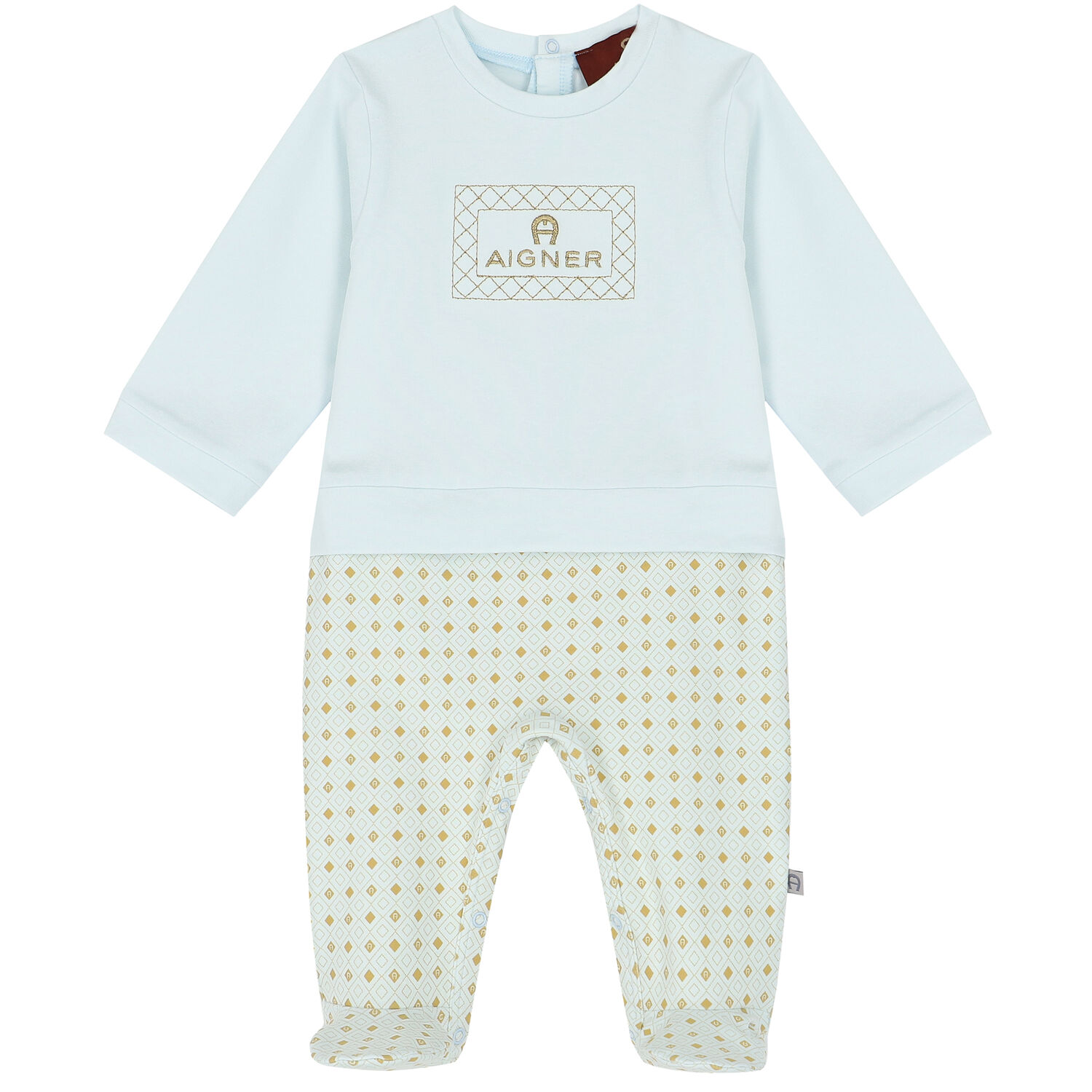 Boys Blue, Ivory & Gold Logo Babygrow Set, 1, hi-res